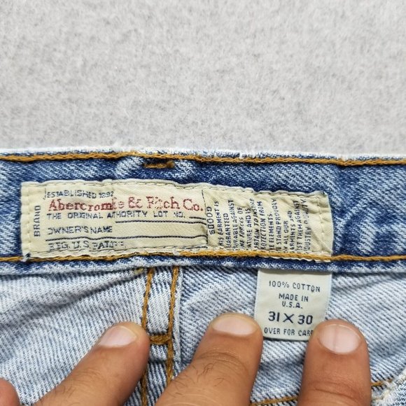 Vintage Abercrombie Fitch Jeans Mens 30x30 Blue Denim Tapered Cotton Zip FlyVint - Picture 9 of 11